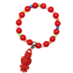Red Fashion Acrylic Bead Bracelet for Kids with Red Owl Pendant