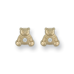 9ct Yellow Gold CZ Teddy Bear Stud Earrings