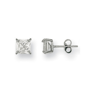 9ct White Gold 6mm Claw Set Princess Cut CZ Stud Earrings