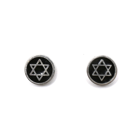 Mens 316L Stainless steel stud magnetic clip-on earrings, 8 mm black and silver star of David, sold as a pair