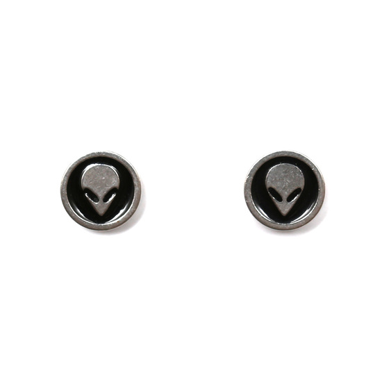 Mens 316L Stainless steel stud magnetic clip-on earrings, 8 mm black and silver alien, sold as a pair