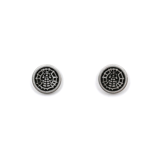 Mens 316L Stainless steel stud magnetic clip-on earrings, 8 mm silver and black spider web, sold as a pair