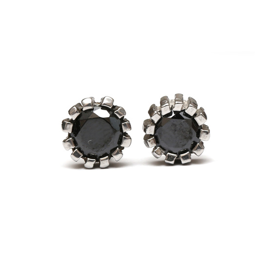 Mens Stainless steel screw back stud earrings with black crystal