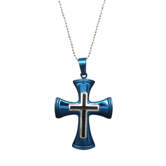 Mens 316L Stainless steel blue cross pendant necklace