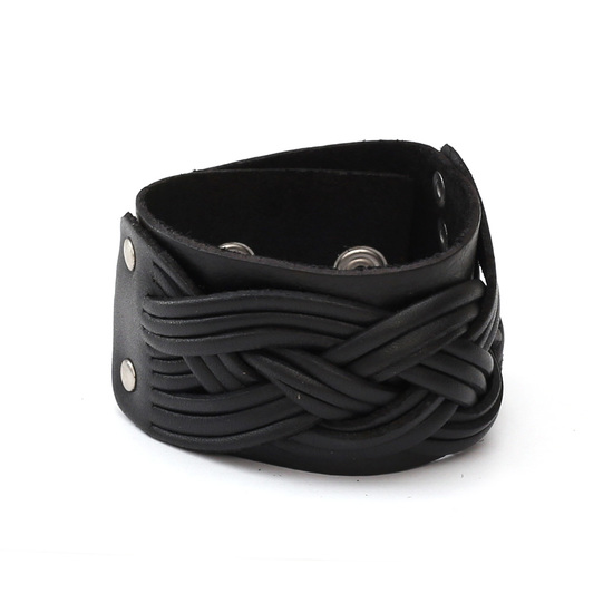Unisex black braided organic leather bracelet ideal for men and women