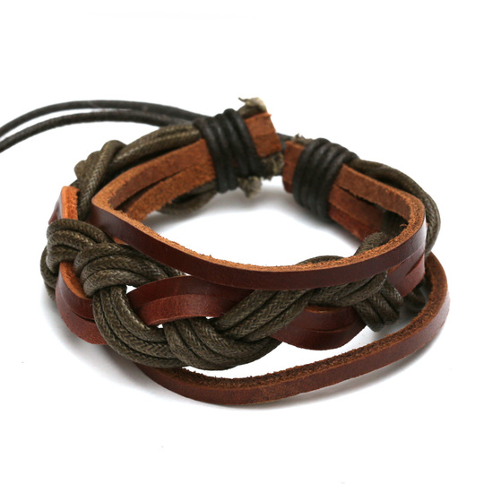 Brown handmade threaded leather bracelet ideal...
