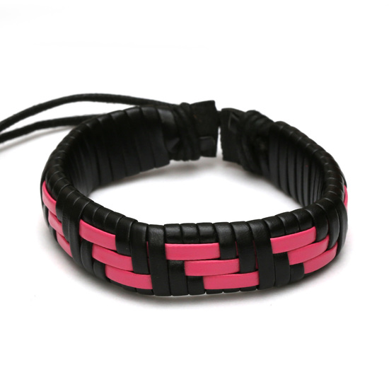 Black and pink handmade braided leather bracelet...