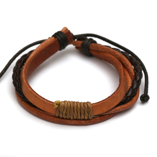 Brown multi-strand leather handmade bracelet ideal for men and women