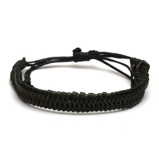 Black braided leather handmade bracelet ideal for men and women