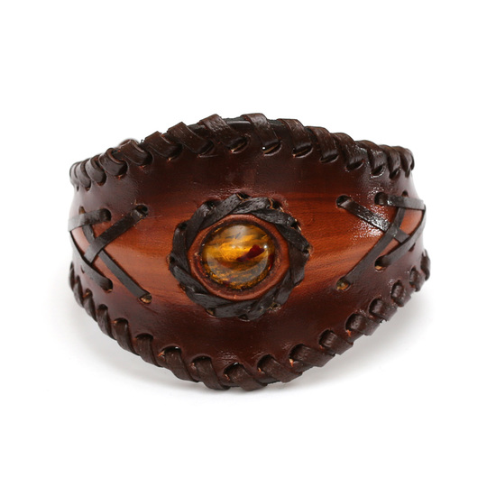 Brown leather cuff bracelet Dark Knight with The...