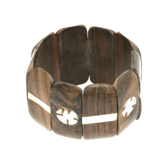 Handmade Brown Wooden Stretch Bracelet with Mother...