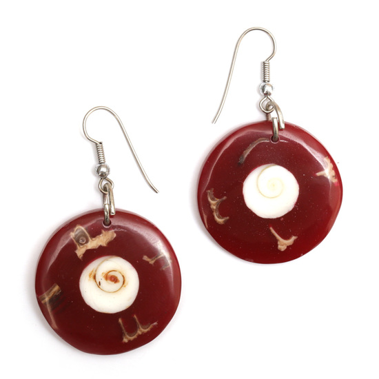 Round red shell earrings