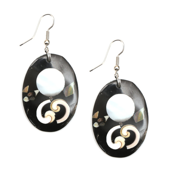 Handmade black oval resin with circle and swirl...