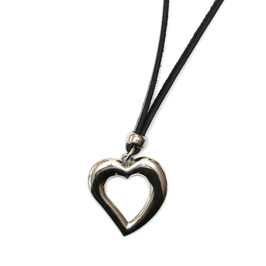 Black organic leather necklace with Stainless Steel heart pendant