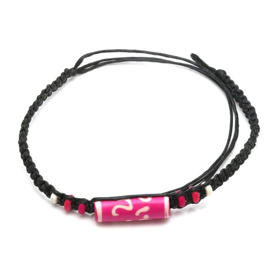 Handmade pink tube bead braided adjustable wax cord bracelet 