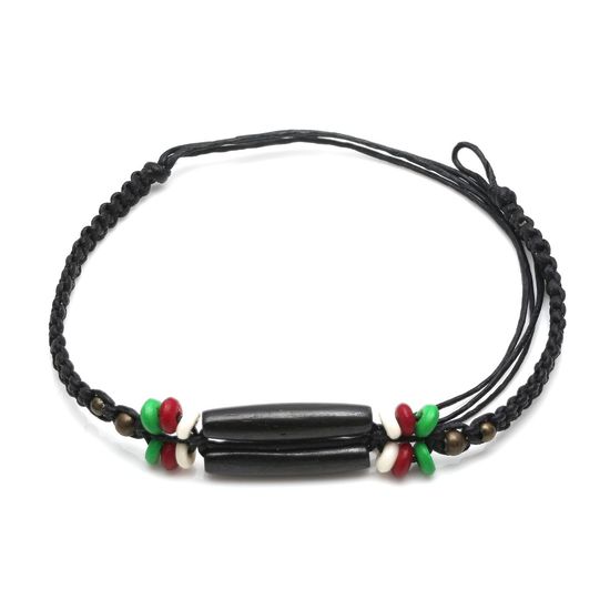 Handmade black wooden tube beads braided adjustable...