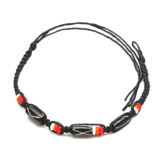 Handmade black tube beads braided adjustable wax...