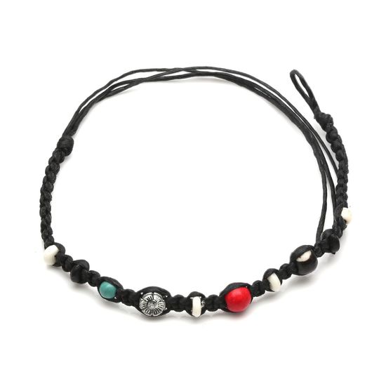 Handmade multicoloured beads braided adjustable wax cord bracelet 