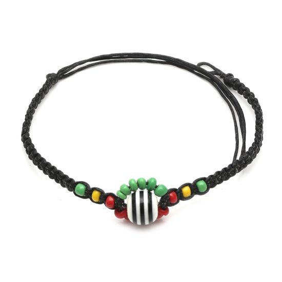 Handmade black and white striped bead braided adjustable wax cord bracelet 