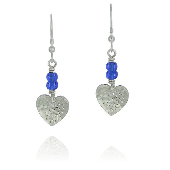 Heart Earrings with Blue Glass Pearls
