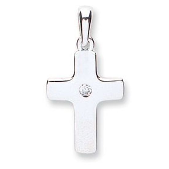 Cross Pendant with CZ, 9ct White Gold