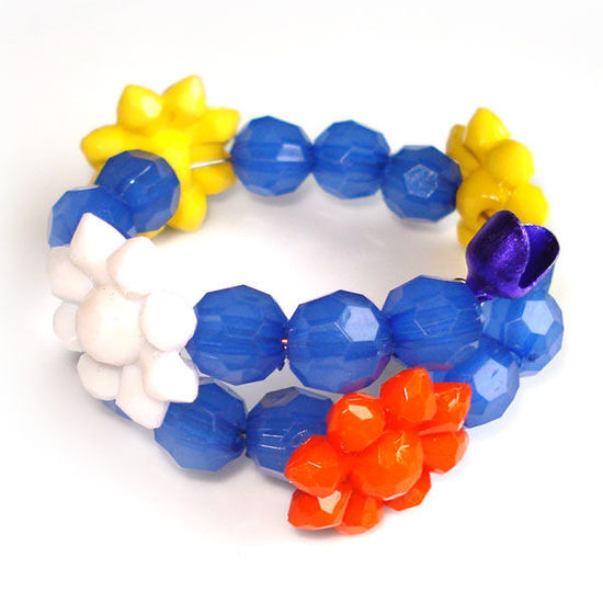 Blue bead with multi-coloured flower children bracelet