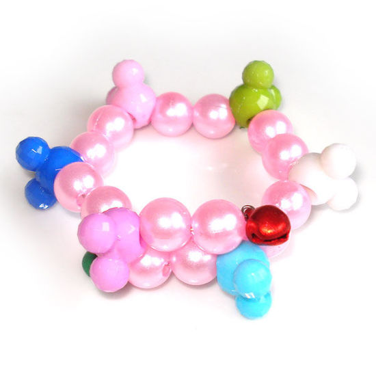 Pink bead with multi-coloured Mickey Mouse shape children bracelet