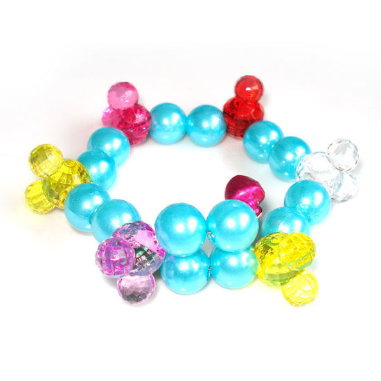 Blue bead with multi-coloured Mickey Mouse shape children bracelet