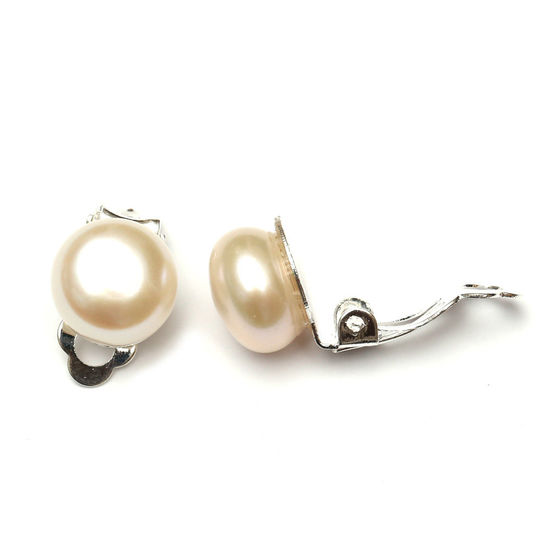 White freshwater pearls clip-on earrings, silver-plated