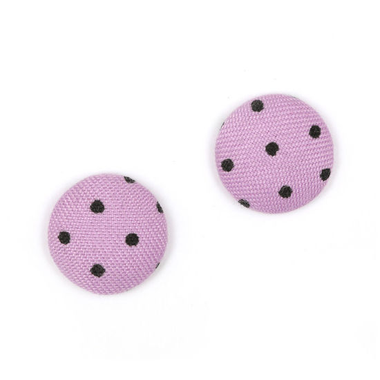 Lilac polka dots fabric covered button clip-on earrings