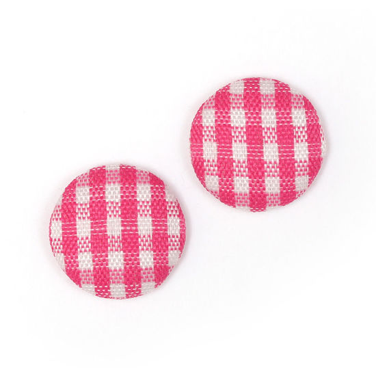 Pink and white gingham fabric covered round button