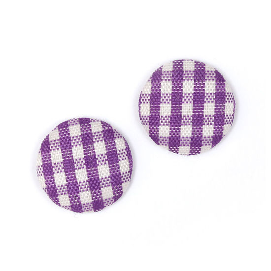 Purple and white gingham fabric covered round button