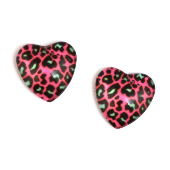 Fuchsia leopard print heart glass clip on earrings