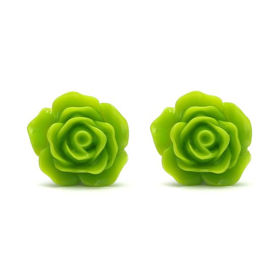 Lime Green colour rose flower clip on earrings