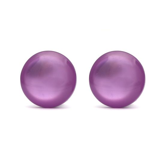 Medium Orchid Colour Imitation Cat Eye Round Button Clip on Earrings
