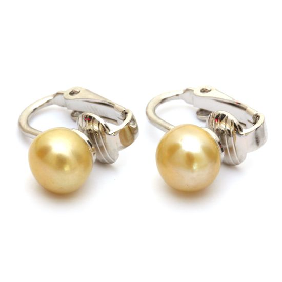 8 - 9 mm Golden Freshwater Pearl White Gold Plated Clip On Earrings