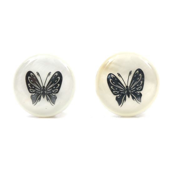Butterfly Mother Of Pearl Round Button Clip On Earrings