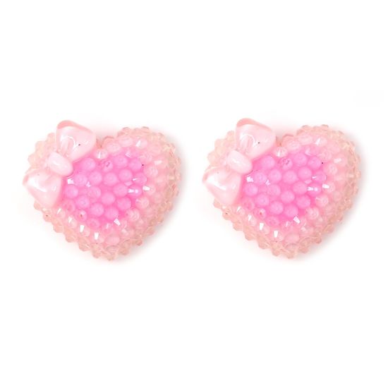 Pink Heart with Bow Clip On Earrings