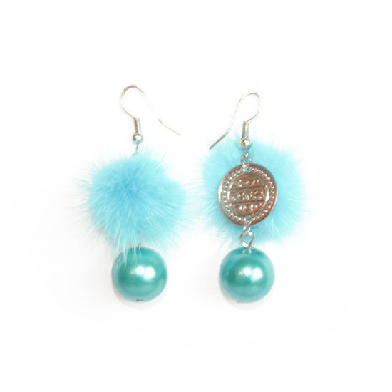 Turquoise pearl-style puffy drop earrings
