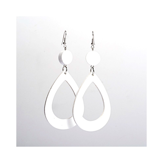 White open oval wooden drop earrings