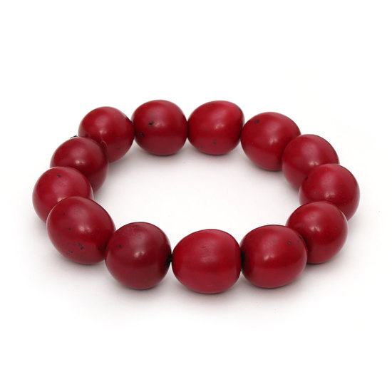 Red Bolas Tagua nut elastic handmade bracelet