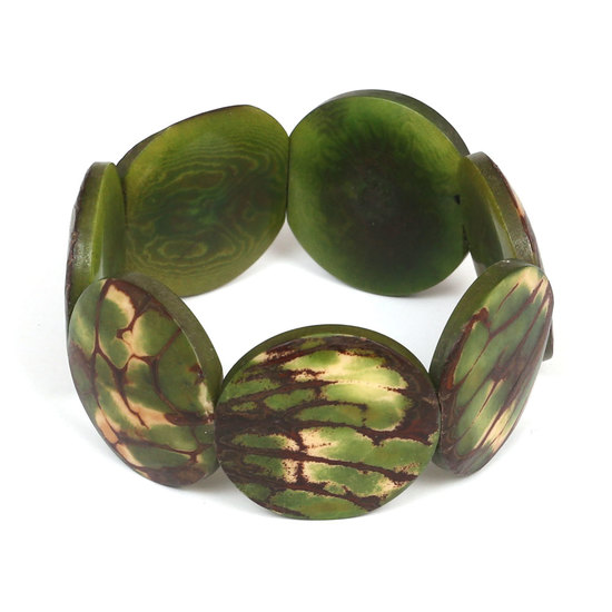 Handmade olive green Tagua (vegetable ivory) disc...