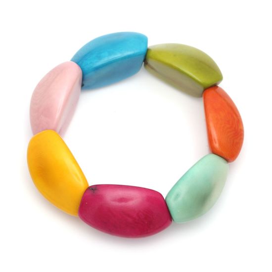 Handmade Colourful Cowrie Shell-Shaped Inspired Tagua Stretch Bracelet