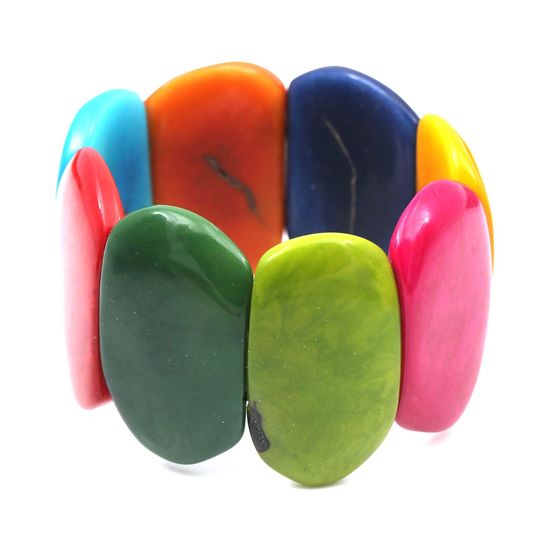 Rainbow Tagua Oval Shape Stretch Bracelet