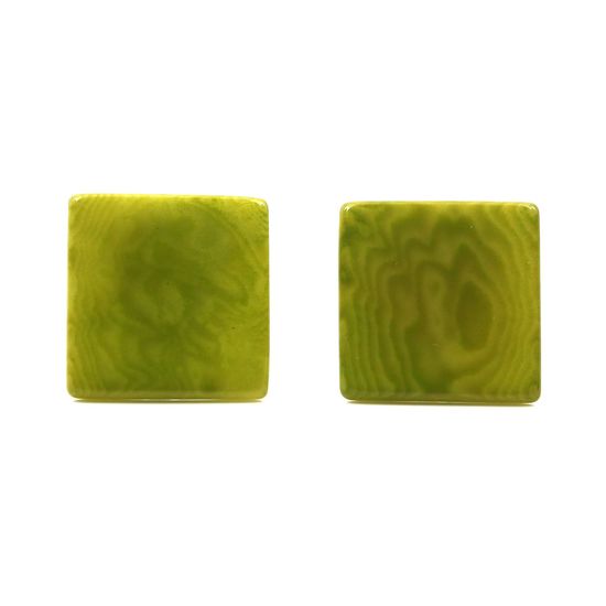 Lime Green Square Tagua Clip On Earrings