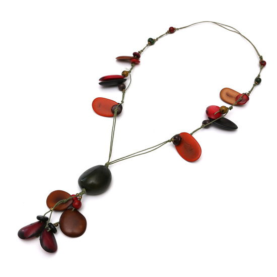 Terracotta Earth Tones Tagua slice and bead long necklace