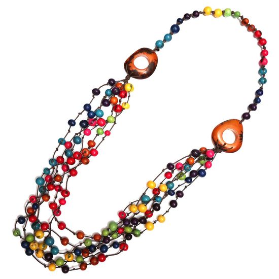 Handmade Colourful Multi-strand Acai Seed with Tagua Cord Necklace