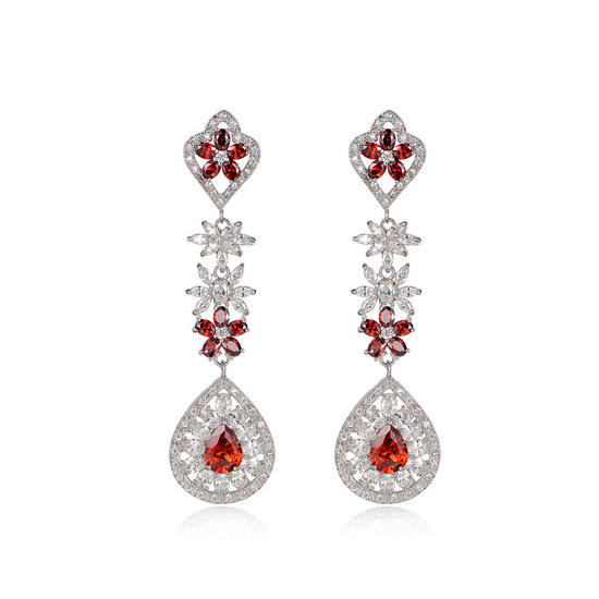 White Gold Plated Red and Clear Cubic Zirconia...