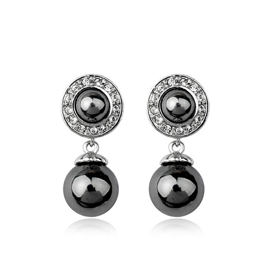White Gold-plated Dark Gray Simulated Pearl with...