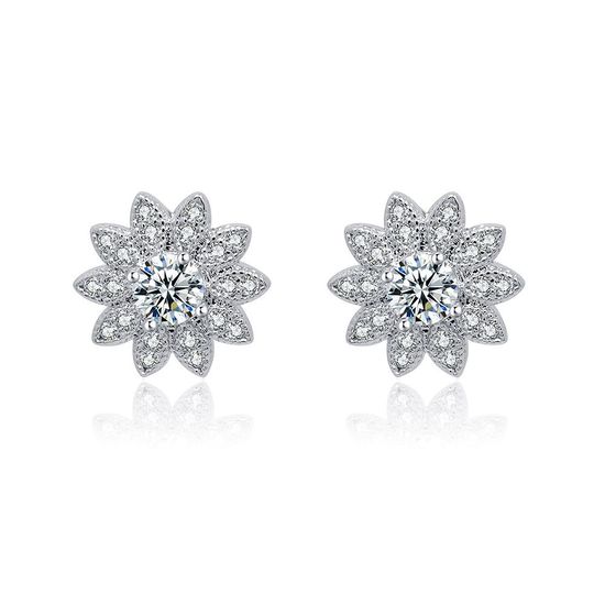 Diamante Cubic Zirconia Crystal Flower Stud Earrings